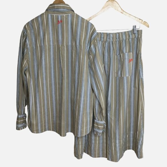 DAMSON MADDER Kylie Organic Cotton Ruffle Blouse Skirt Set Striped UK12 US8 NWOT - Picture 2 of 11
